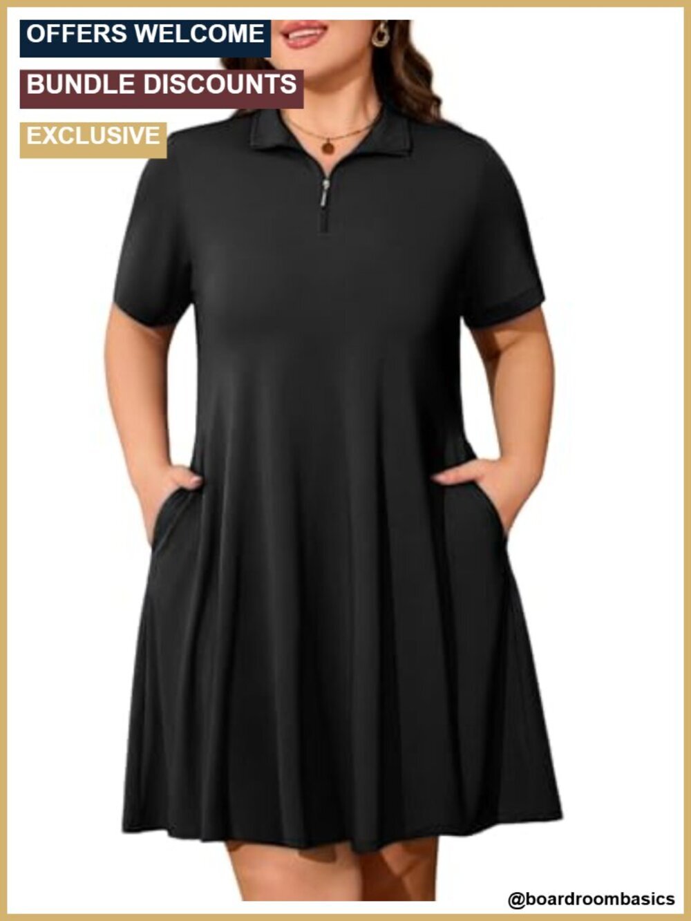 Plus Size Tennis Dress with Shorts & Pockets 1/4 Zip, Quick Dry, Golf